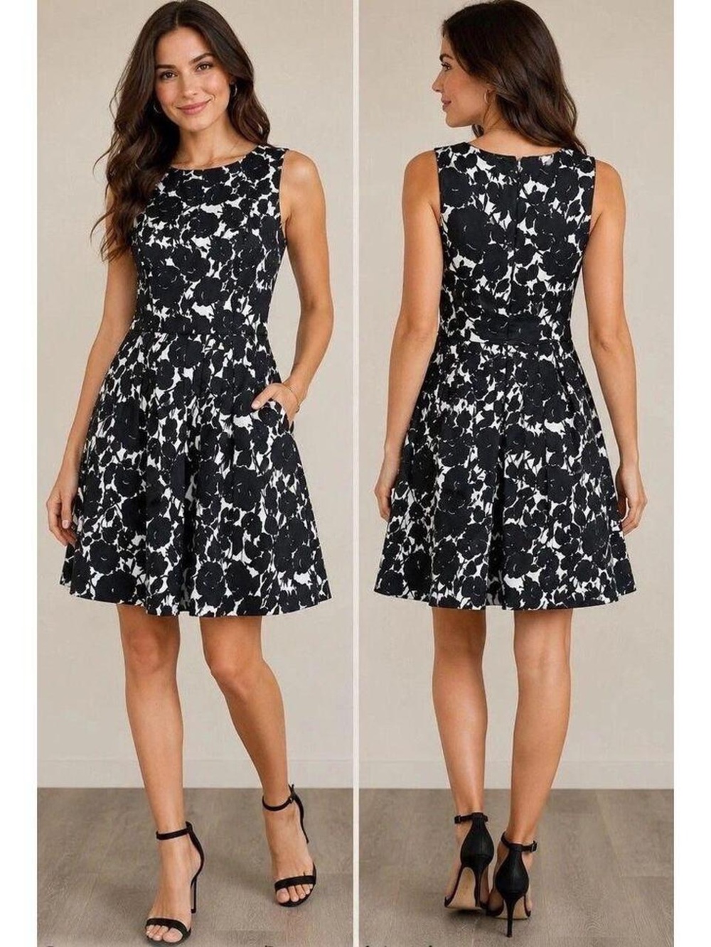 Talbots Black and White Floral Fit-and-Flare Dress! 20W